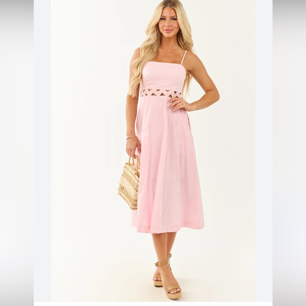 NWT Heyson Pink Carnation Rickrack Open Cutout Dress in Size Medium